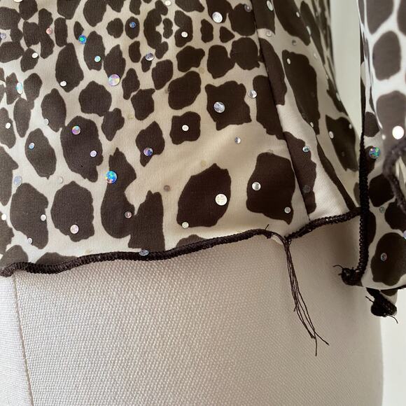 Vintage Brittany Black Womens Y2K Animal Print Top Size M Sequin Grunge 90s - Picture 7 of 12